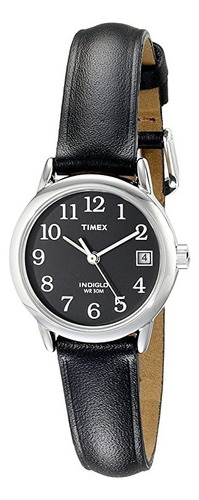 Reloj De Mujer Timex Original T2n5259j Con Luz Correa Piel Color de la correa Negro Color del bisel Plateado Color del fondo Negro