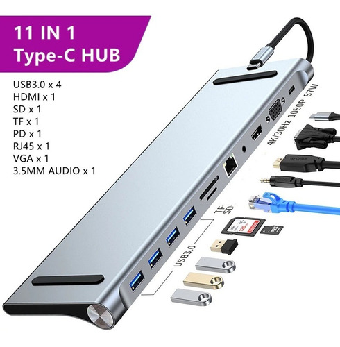 Adaptador Convertidor Multipuerto Usb Tipo C 11 En 1 Hdmi 4k