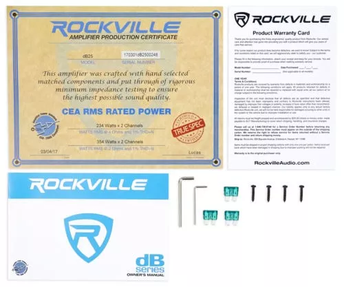 Rockville dB25 - Amplificador estéreo para coche (2800 W, 1400 W, RMS 2  canales)