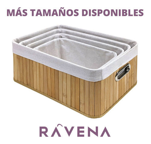 Imagen 3 de 4 de Cajón Bambú Y Tela, Cesto Organizador Multiuso - 41x28x18cm