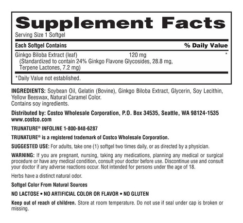 Ginkgo Biloba 120 Mg 300 Cap Trunature Cerebro Concentracion