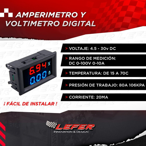Imagen 2 de 10 de Amperimetro Digital Y Voltimetro Led Azul Con Rojo