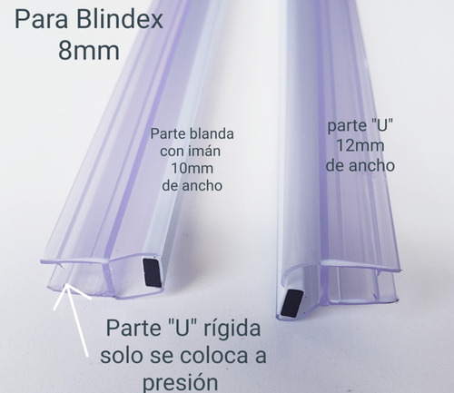 Burlete Para Mamparas Y Blindex 8mm Imán(tirax2,20mt) Par