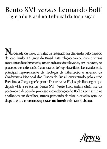 Bento Xvi Versus Leonardo Boff: Igreja Do Brasil Na Inquisiçao, De Lucelmo Lacerda. Editorial Appris, Capa Mole, Edição 1 Em Português, 2023