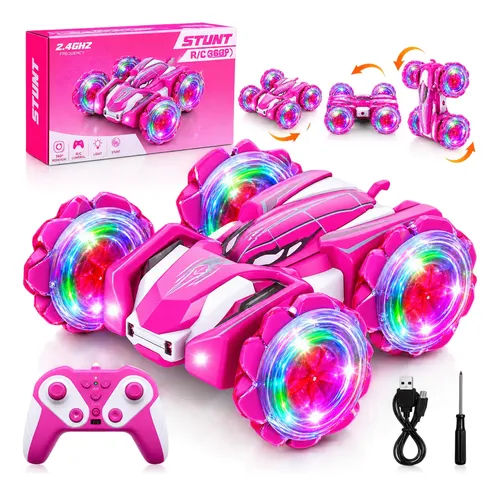 Carrinho De Controle Remoto Recarregável Luzes Aranha Rosa Rosa Drift