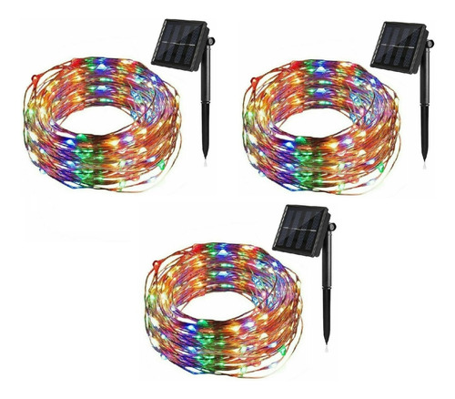 Pack X 3 Luz Guirnalda Solar Alambre 300 Led Cálida / Multi 