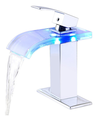 Qeemee Grifo Lavabo Baño Luz Led 3 Color Que Cambian Agua +