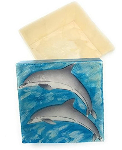 Caja De Recuerdo De Capiz A La Par De Delfines Por Kubla Cra
