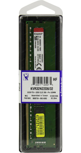 Memoria Kingston 32gb Ddr4 Pc3200 Kvr32n22d8/32 Tranza