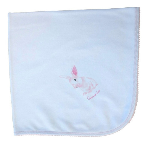 Mantita Recibidora Interlock Blanco Estamp.conejo Forrada