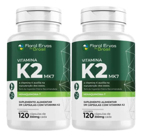 Vitamina K2 Mk7 120 Cápsulas 350mg - Floral Ervas 2 Frascos