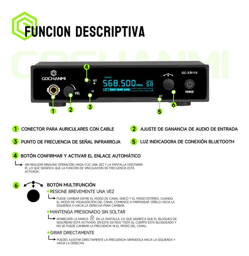 Sistema Monitoreo Gc Er110 Estereo De1canal In-ear Bluetooth