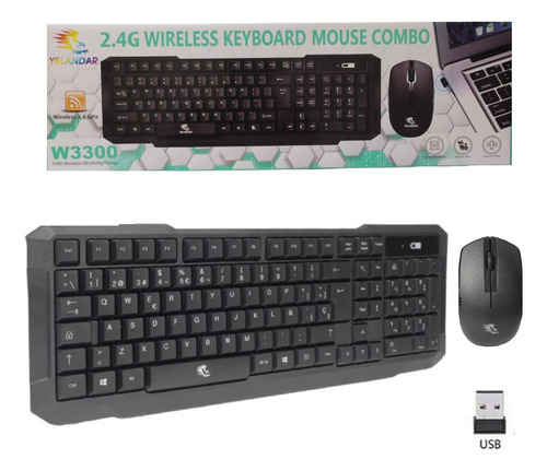 Teclado Y Mouse Inalámbrico 2.4 Ghz W3300 Negro Pc Laptop