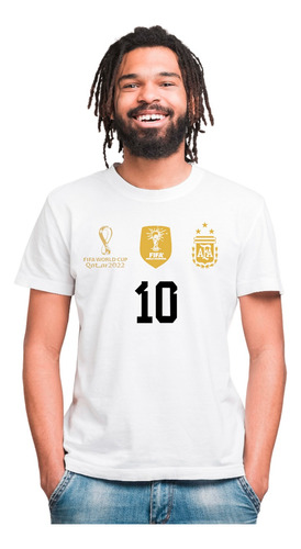 Remera Blanca Argentina Afa 3 Estrellas - Campeon Del Mundo