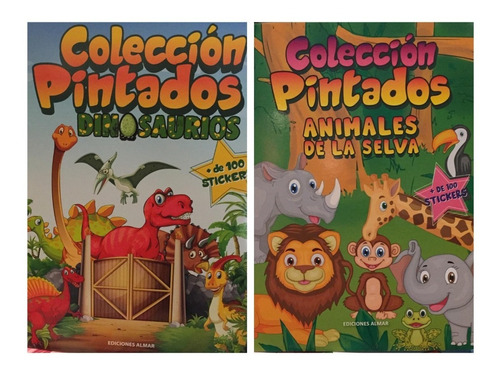 Pintados - Dinosaurios + Animales Selva - 2 Libros Stickers