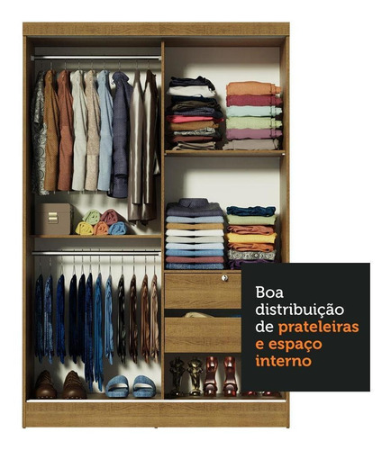 Guarda-roupa Solteiro Madesa Luke 2 Portas Correr De Madeira Cor Rustic