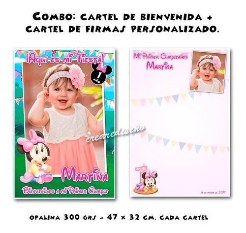 Cumple Minnie Bebé Cartel De Bienvenidas Y Afiche Recuerdos