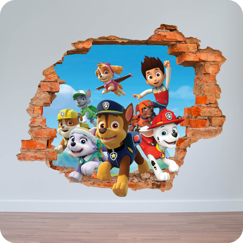 Vinilo Pared Rota 3d Paw Patrol Patulla Canina 100x120