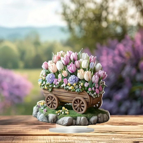 Decoración De Carrito De Flores 2d, Adorno De Escritorio