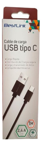 Cable Carga Rápida Datos 2,4 Amp Usb Tipo C 1 Metro Bestlink