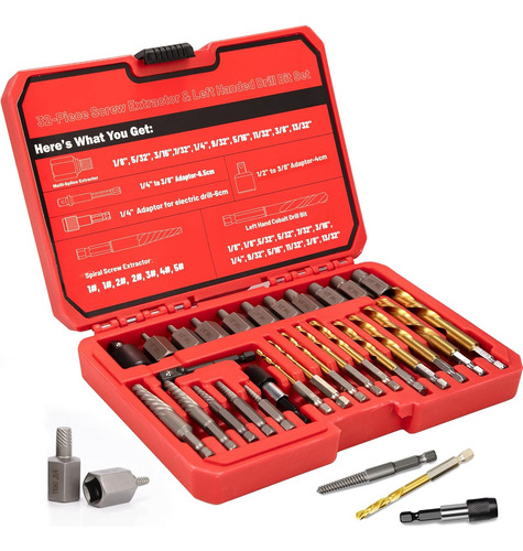Juego 32 Extractores Tornillos Brocas Mano Izquierda Hss