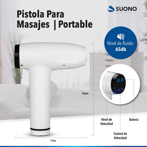 Pistola Para Masajes Portable Bateria Pro Electro Recargable Color Blanco