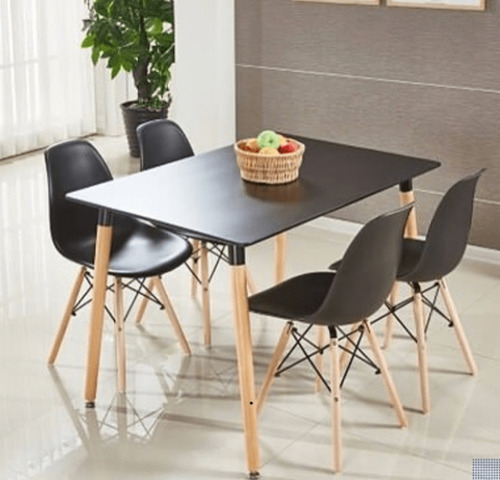 Mesa Eames Rectangular 1.20 Tapa Negra Negro Marrón Claro