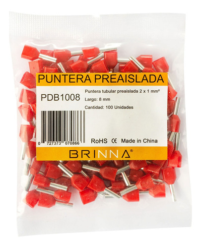 Puntera Tubular Brinna Terminal Doble Tiff 1mm X100