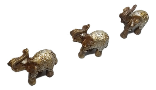 Set X3 Elefante Decorativo Dorado 6cm Pequeño