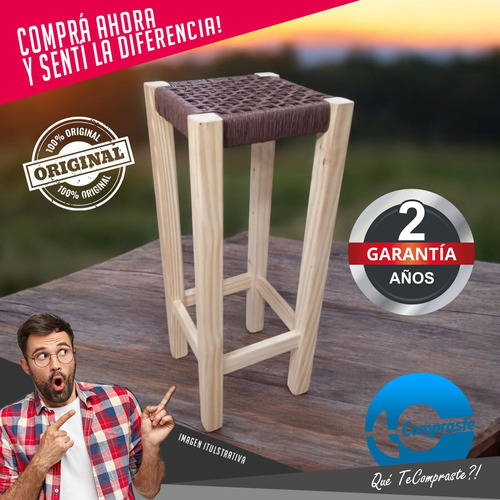 Banco Madera Pino Taburete Banqueta Encordado Alto Garantia Pino Natural Pino