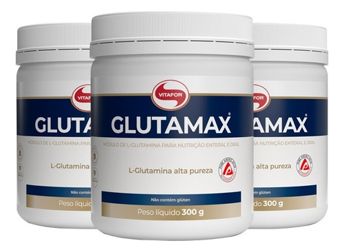 Kit 3 Glutamina Glutamax Em Pó Vitafor - Pote 300g Sabor Sem sabor