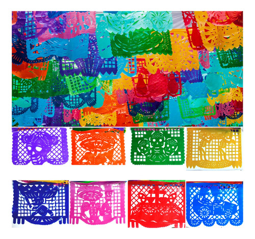 120mts Tira Enramada Manteles Papel Picado Plastico D Muerto Color Multicolor Dia De Muertos Dia De Muertos