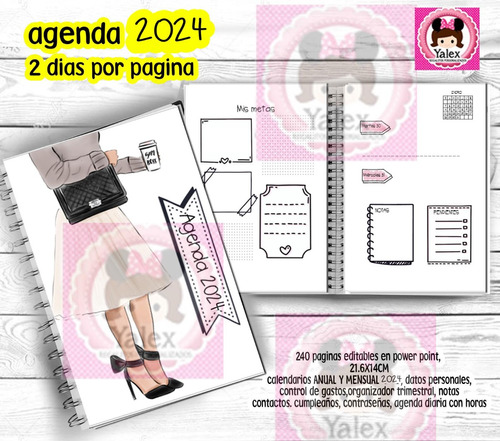 Agenda 2024 Mujer Media Carta Kit Imprimible Editable