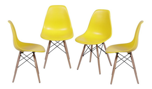 Cadeira de jantar BoxBit DKR Eames base madera, estrutura de cor  amarelo, 4 unidades