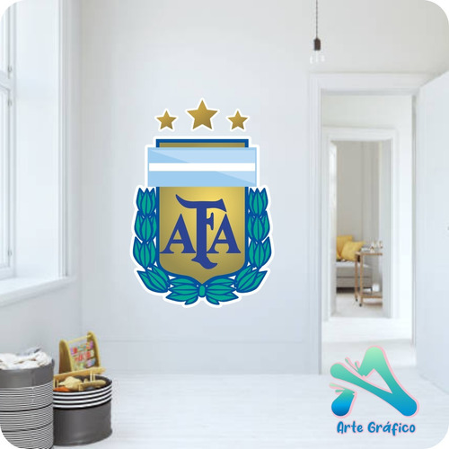 Vinilo Pared Puerta Logo Argentina Afa 3 Estrellas 50x40