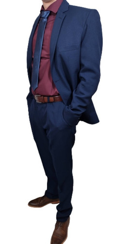 Imagen 7 de 8 de Ambo Traje Hombre Azul Entallado Pantalón Chupin De Calidad