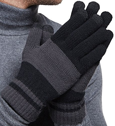 Lethmik Winter Touchscreen Knit Gloves Mens Warm Wool Forro