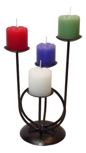 Castiçal 4 Aros Coroa Advento Candelabro Porta Vela Mesa