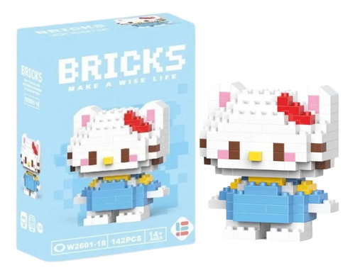 Brinquedo Bloco De Montar Personagens Desenho Animado Quantidade De Peças 142 Versão Do Personagem Hello Kitty Azul