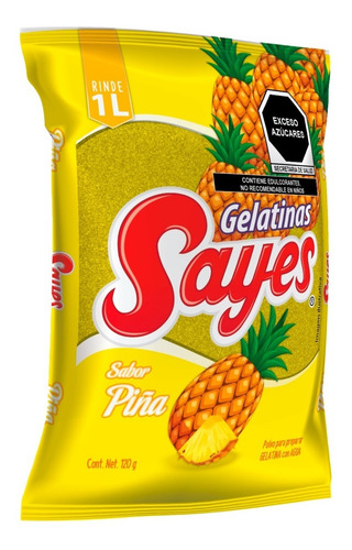 Imagen 2 de 3 de Gelatina En Polvo Sayes De Agua Sabor Piña 120gr
