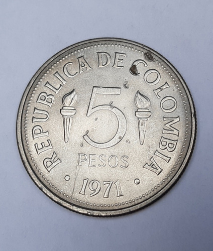 Moneda 5 Pesos Colombia 1971 Cali Juegos Panamericanos 