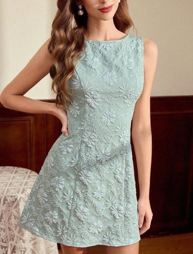 Vestido De Jacquard Verde Pastel - Coruña
