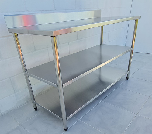 Mesa Bancada 130x40 Aço Inox 2 Prateleiras Com Espelho