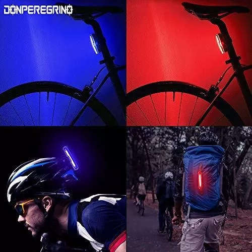 DON PEREGRINO Luz trasera de bicicleta B2 de 110 lúmenes de alto brillo  rojo/azul, luz trasera de bicicleta USB-C recargable con 5 modos de luz
