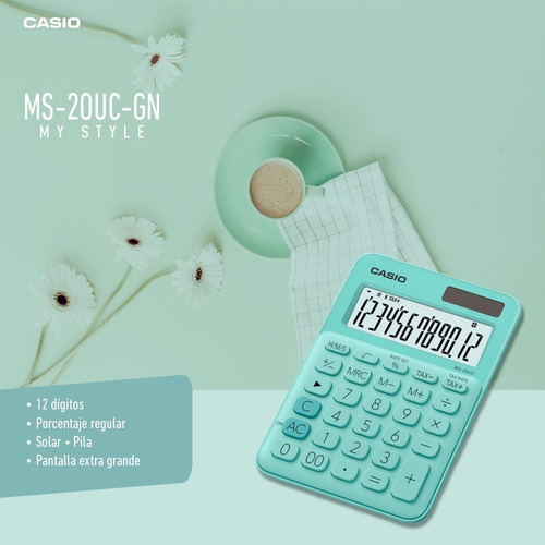 Imagen 6 de 8 de Calculadora De Escritorio Casio Ms-20pk-bu, 12dig, Solar