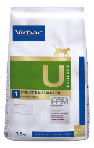 Alimento Virbac Veterinary HPM Urology Struvite Dissolution para gato sabor mix en bolsa de 1.5kg