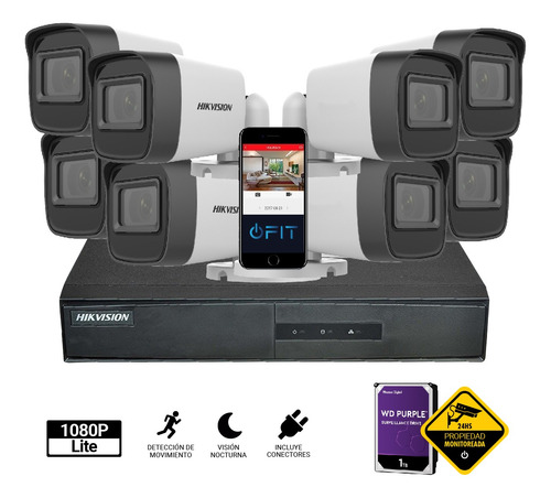 Imagen 1 de 12 de Kit Hikvision Dvr 16 Ch + 8 Bullet + Disco + Conec