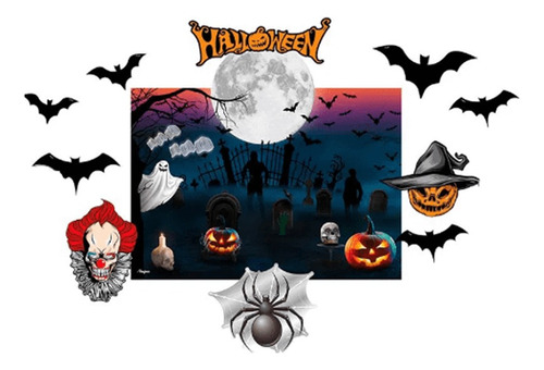 Kit Decorativo Halloween Painel E Personagens Decorativo