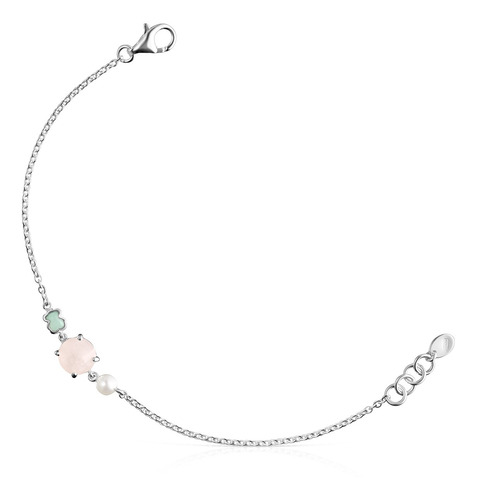 Pulsera Tous Mini Color De Plata, Cuarzo Rosa, Amazonita