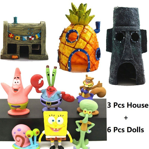 Set De Figuras De Bob Esponja, Adorno Para Pecera Sheldon